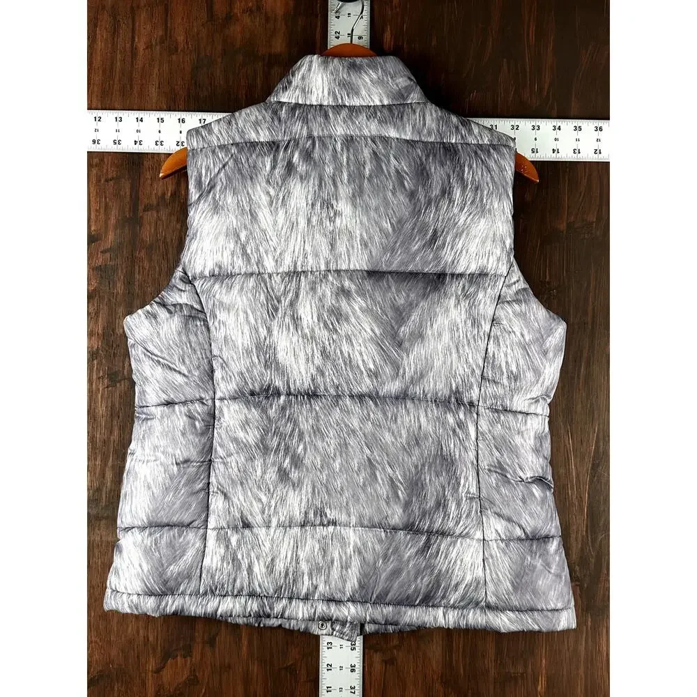 Michael Kors Puffer Vest Jacket Full Zip Animal Print Gray Silver Womens‎ Large